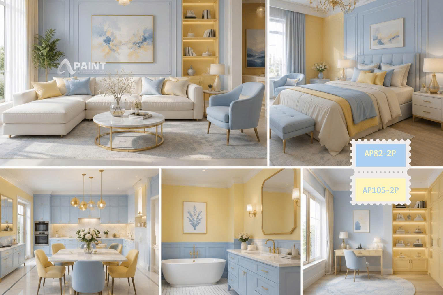  xanh pastel và vàng ấm
