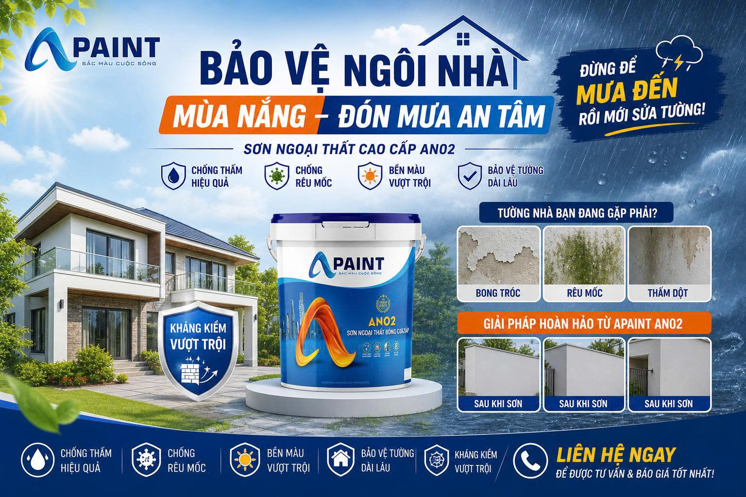BẢO VỆ NGÔI NHÀ MÙA NẮNG – ĐÓN MƯA AN TÂM CÙNG APAINT 